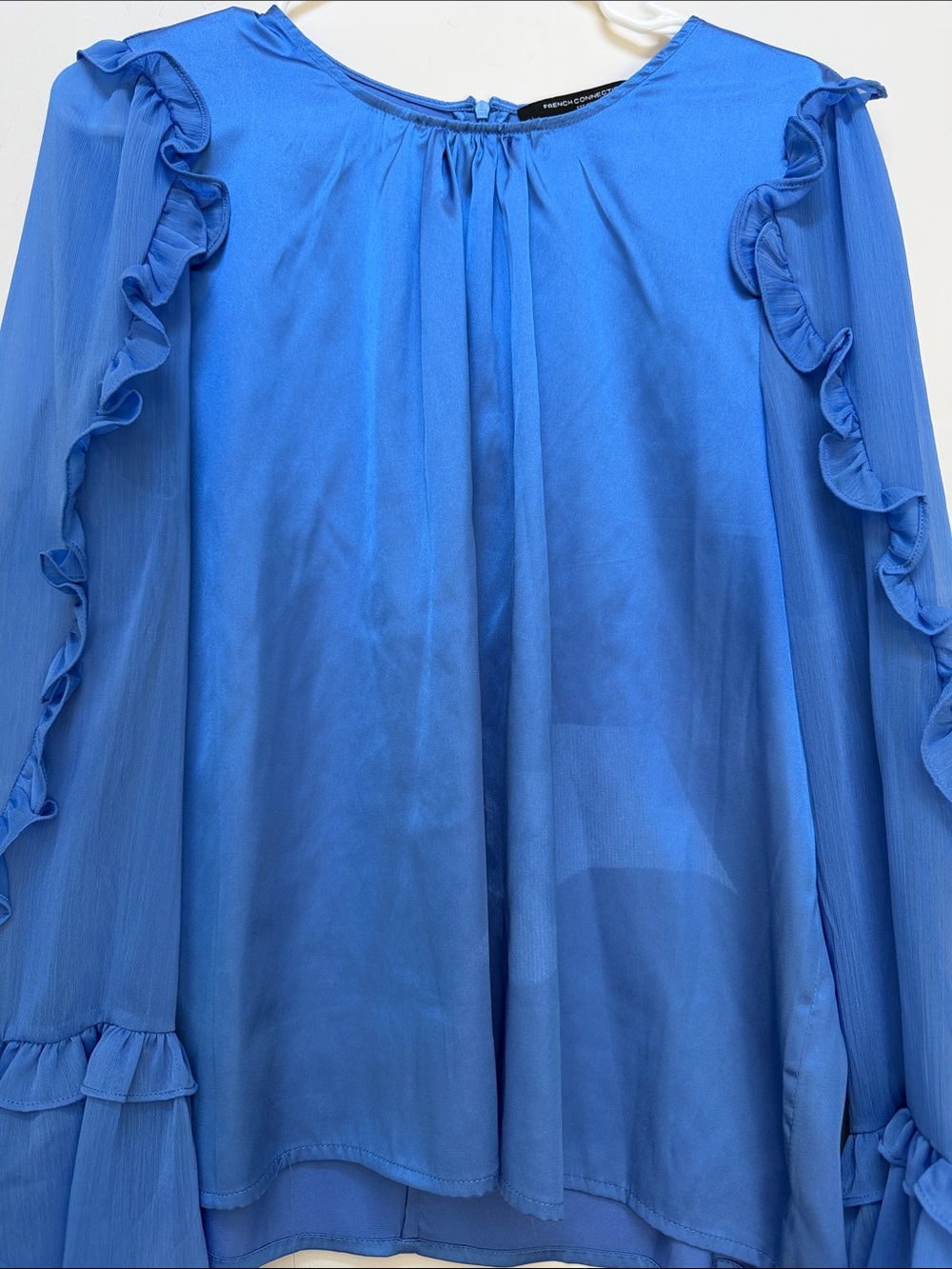 French Connection Blue Satin Blouse SZ XL - Picture 2 of 4